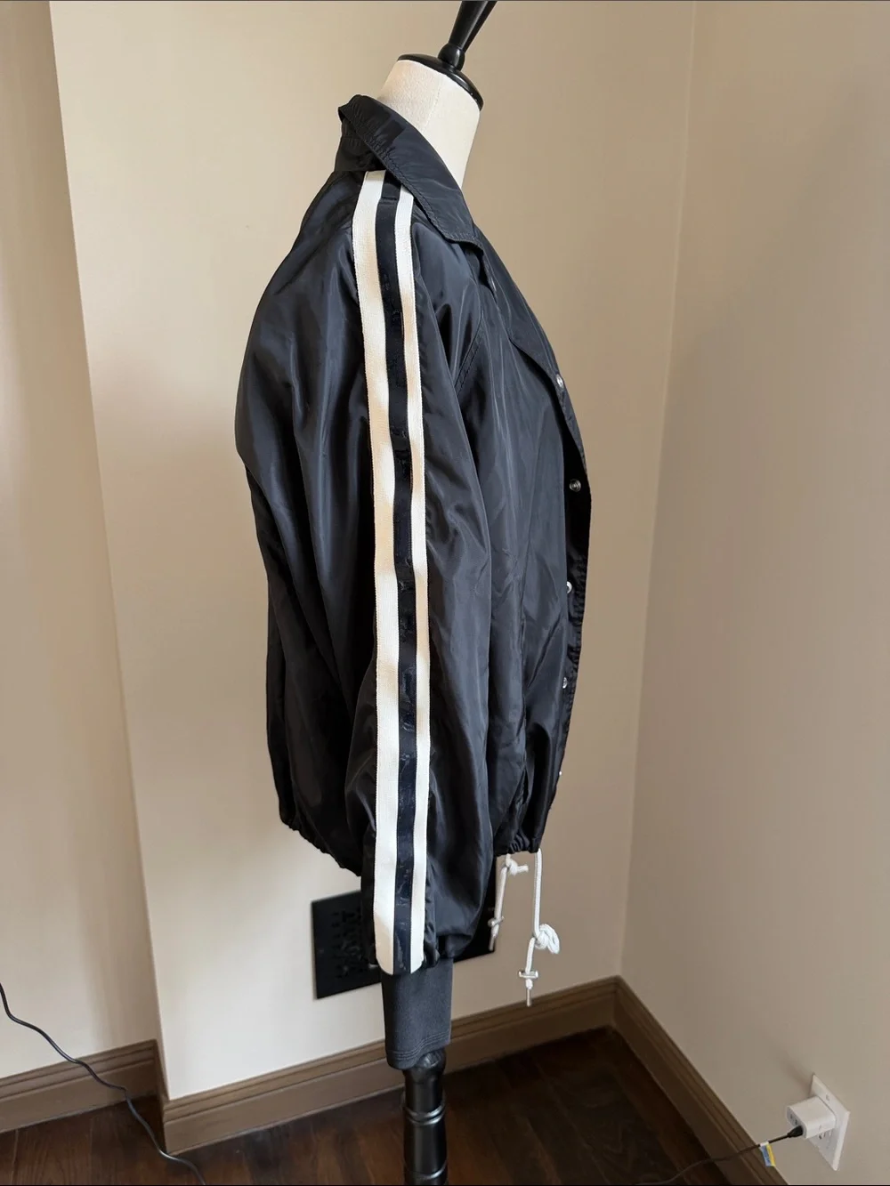 Diesel Black Windbreaker with White Snaps and Red Logo Medium Like New